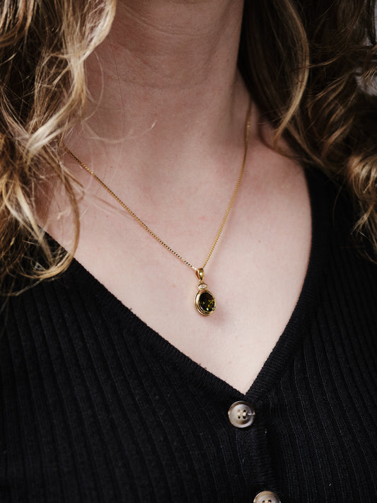 Yellow Gold Moldavite Necklace