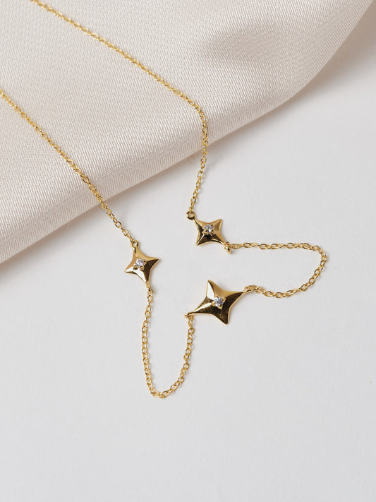 Yellow Gold Star Sisters Necklace