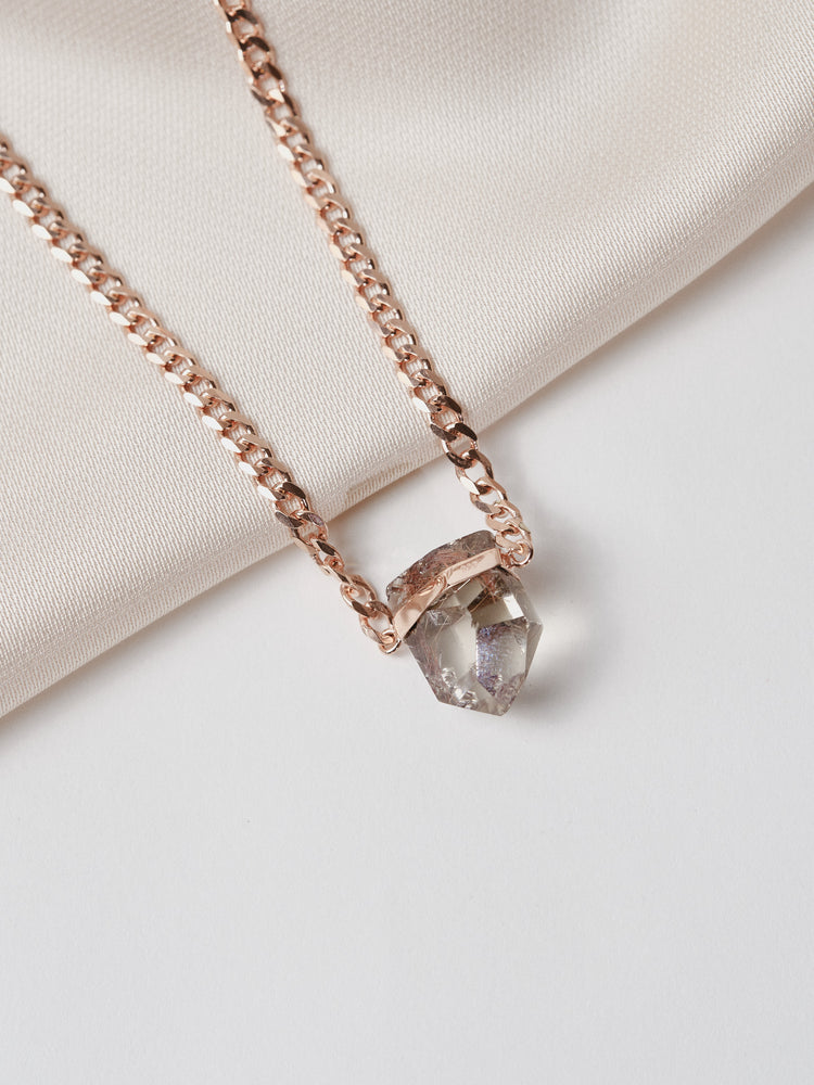 Rutilated Quartz Necklace Thick Rose Gold Chain