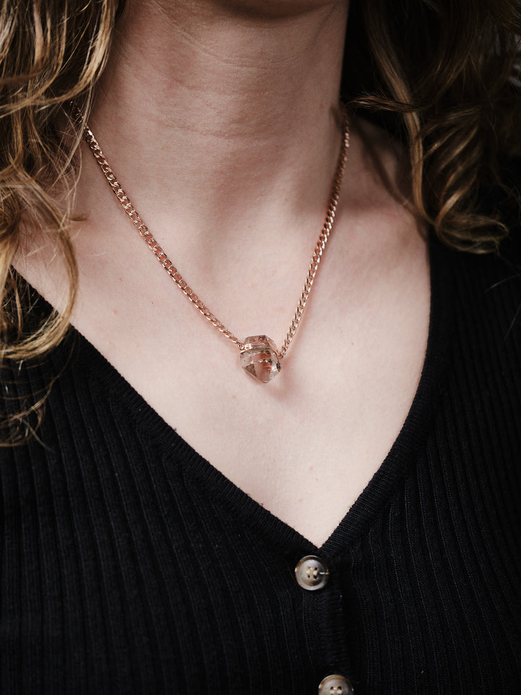 Rutilated Quartz Necklace Thick Rose Gold Chain