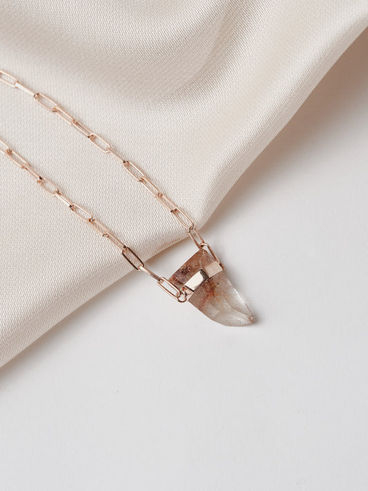 Rose Gold Rutile Quartz Necklace Long Links