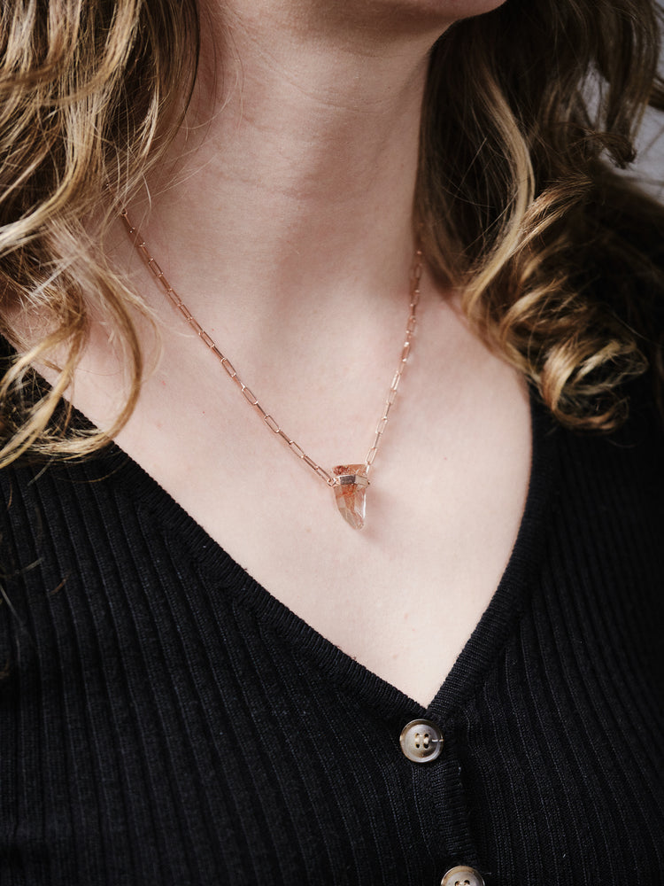 Rose Gold Rutile Quartz Necklace Long Links