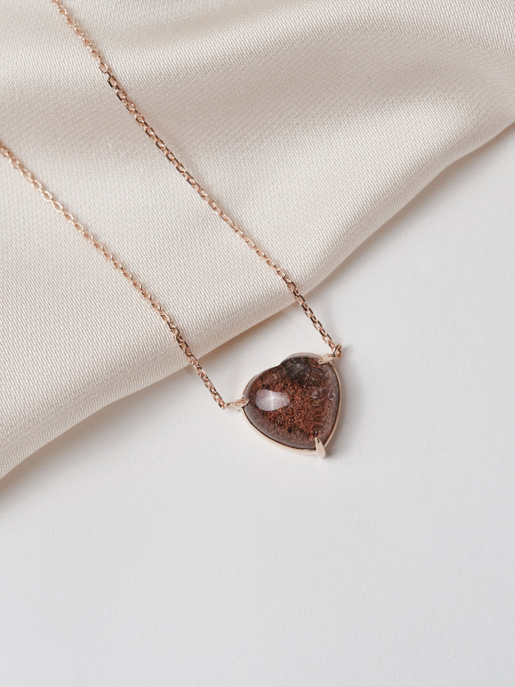 Rose Gold Amethyst Rutile Necklace Heart