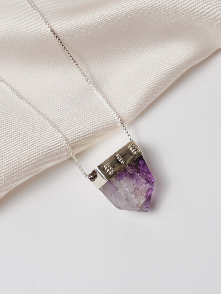 Silver Amethyst Rutile Necklace Wide