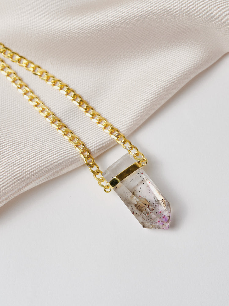 Yellow Gold Amethyst Rutile Necklace Thick Chain