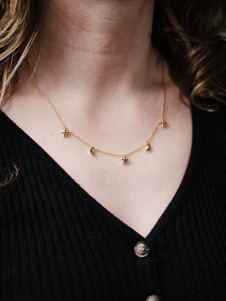 Yellow Gold 5 Charm Necklacei