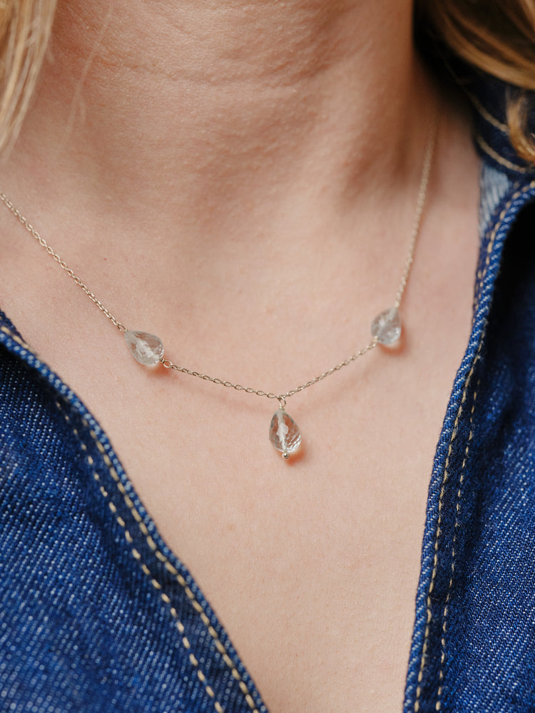 Aquamarine 3 Teardrop Necklace