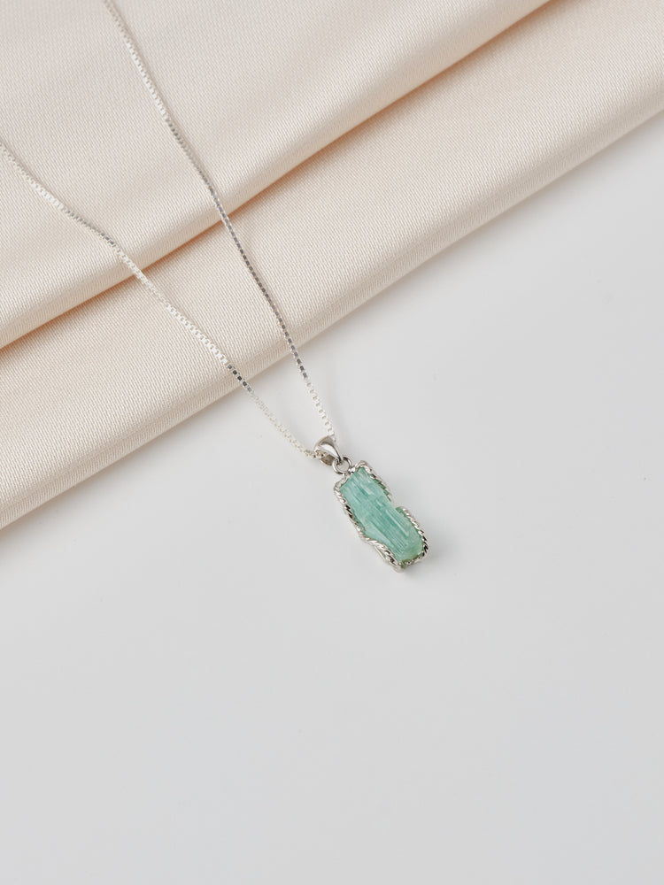 Silver Rope Raw Aquamarine Necklace