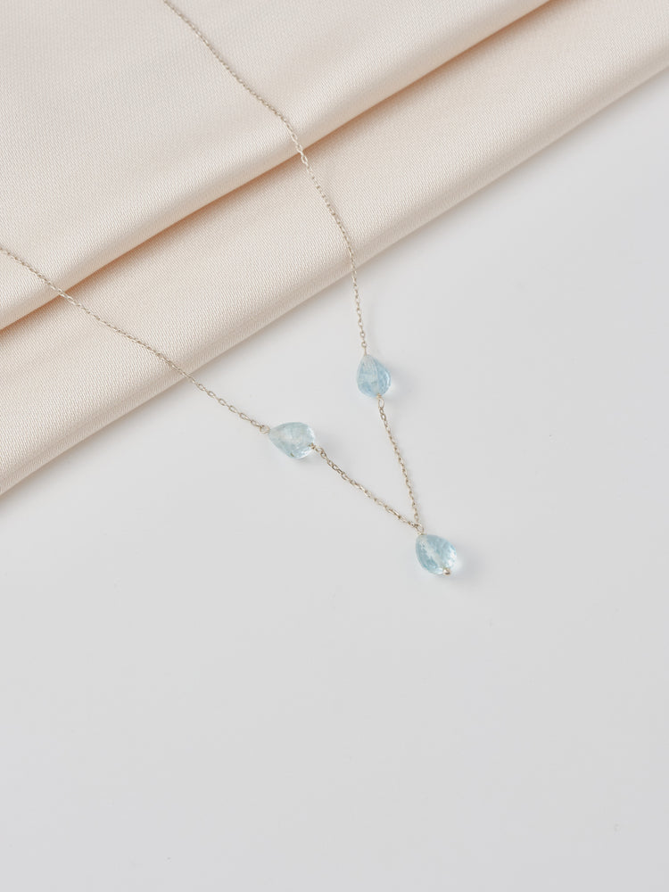 Aquamarine 3 Teardrop Necklace