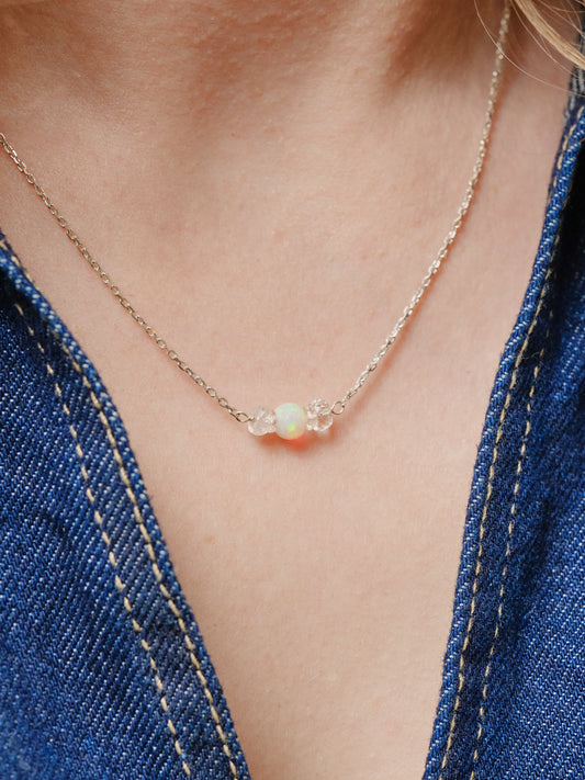 Opal and Morganite Bow Necklace