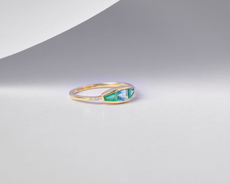 Swiss Blue Topaz & Green Onyx Art Deco Ring