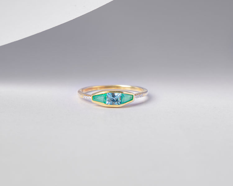 Swiss Blue Topaz & Green Onyx Art Deco Ring