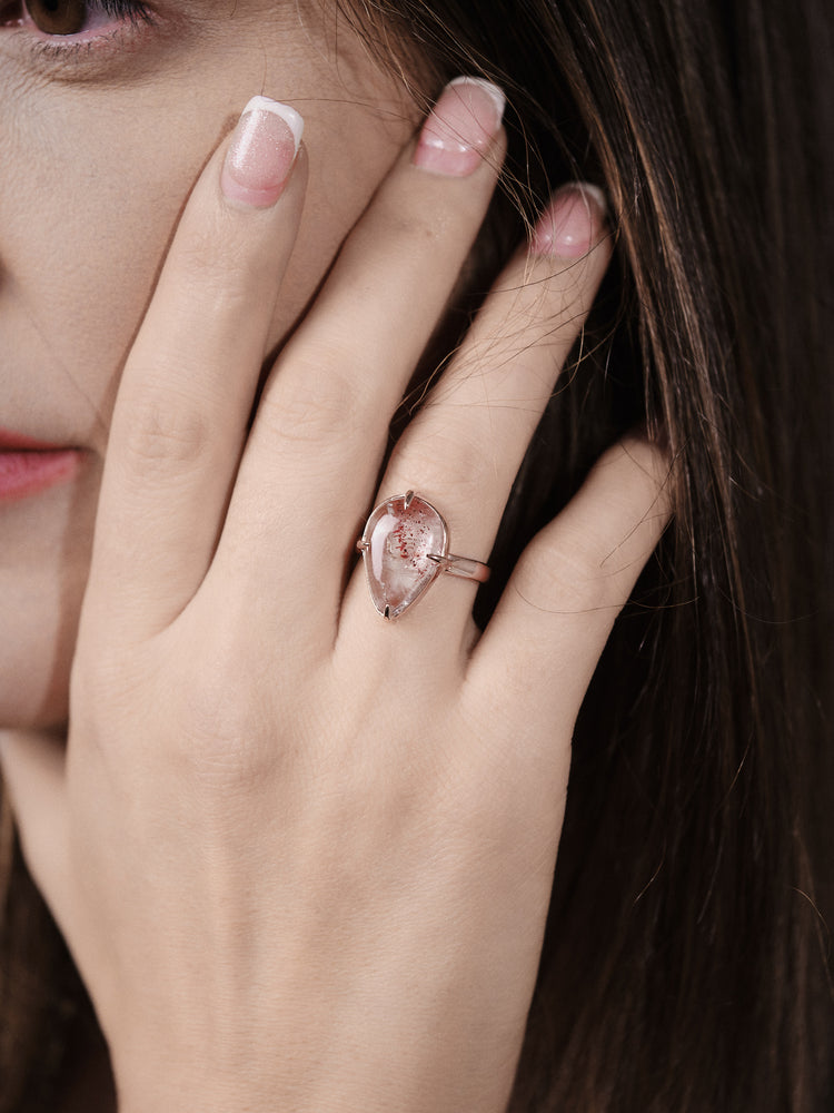 Rose Gold Amethyst Rutile Ring Droplet