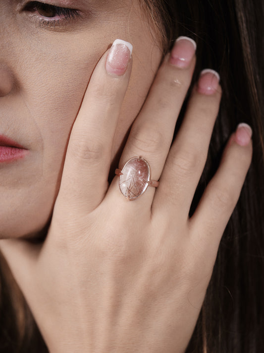 Rose Gold Rutile Quartz Ring Large