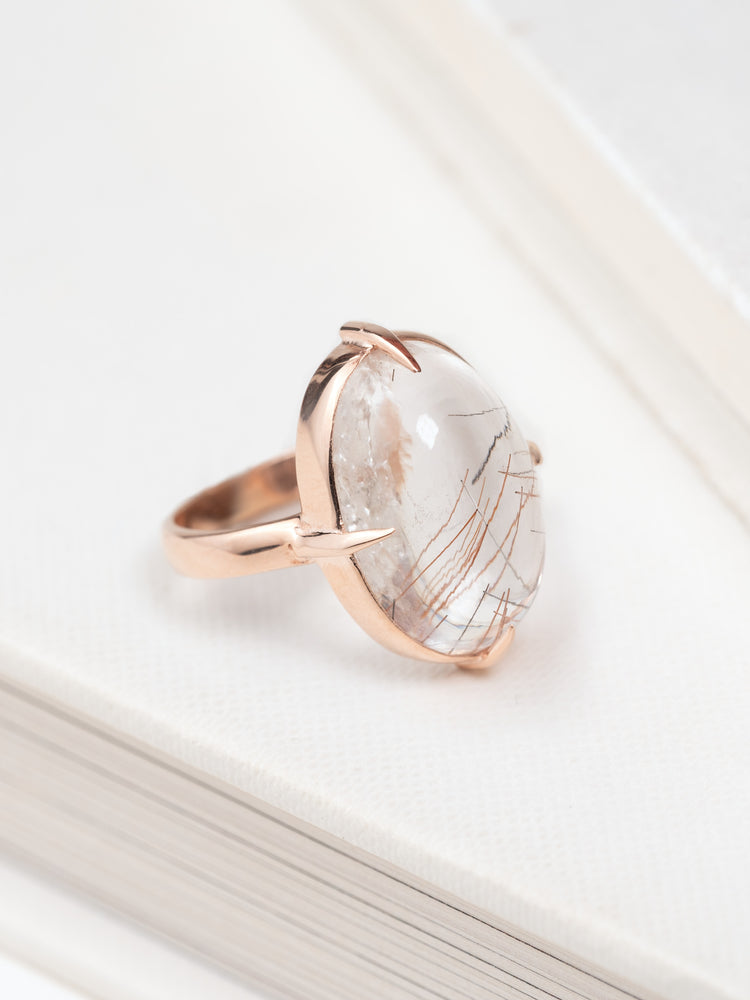 Rose Gold Rutile Quartz Ring Large