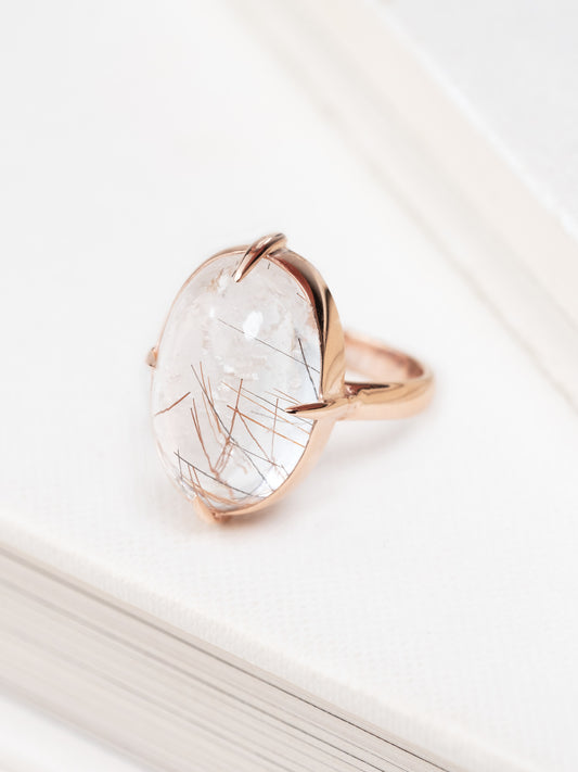 Rose Gold Rutile Quartz Ring Large