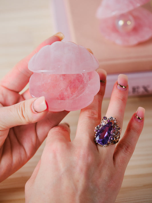 Rose Quartz Ring Holder Clam