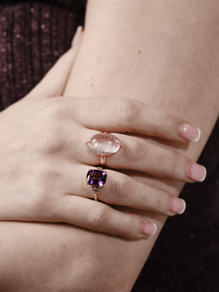 Rose Gold Rutile Quartz Ring Large