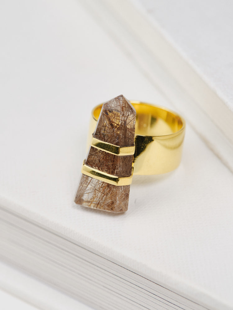 Golden Rutilated Quartz Ring – Size 7