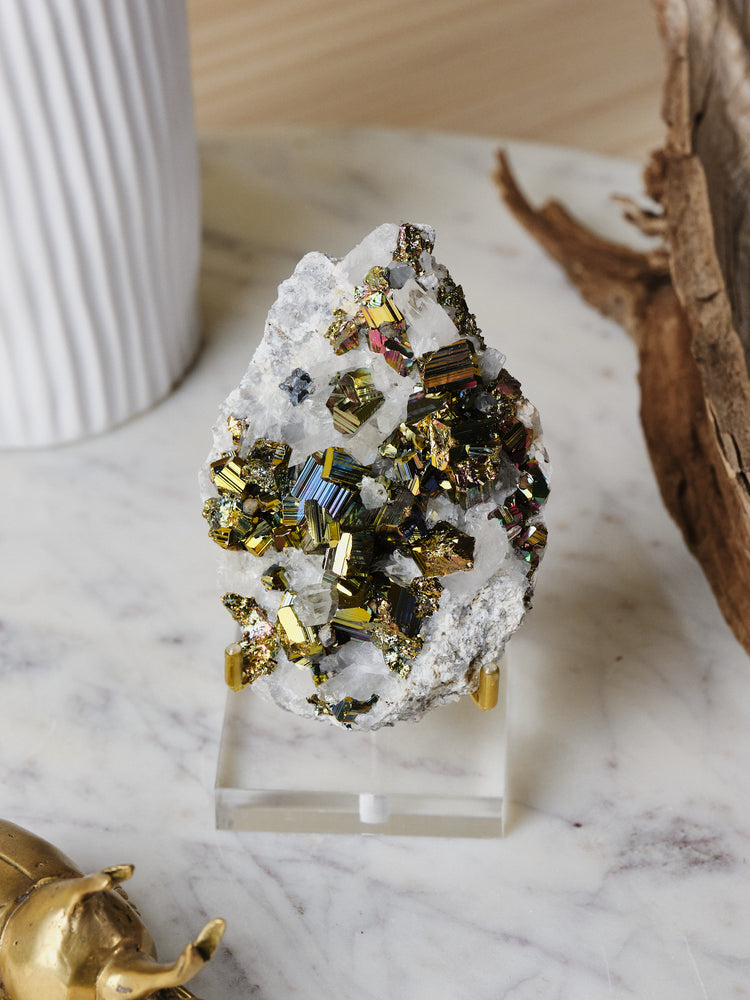 Pyrite On Clear Quartz Cluster 151g