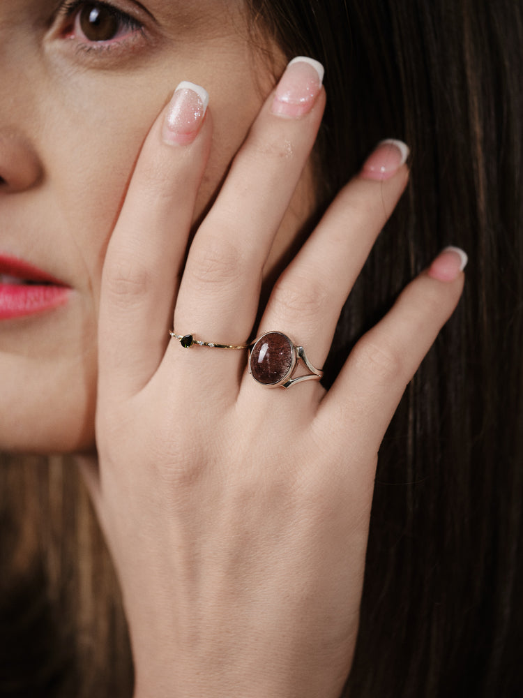 Silver Amethyst Rutile Ring Deep Purple Small