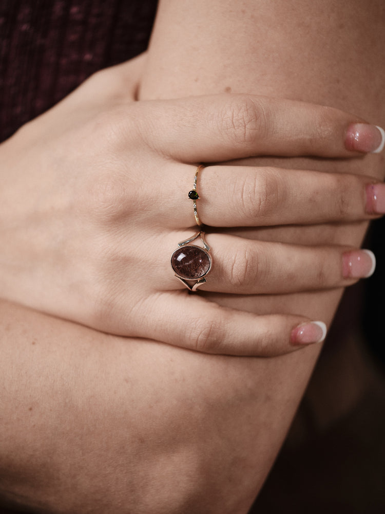 Silver Amethyst Rutile Ring Deep Purple Small