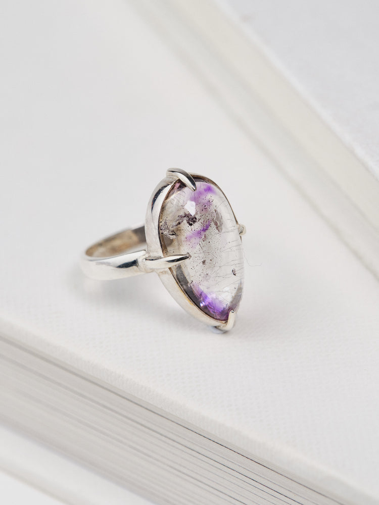 Silver Amethyst Rutile Ring Droplet