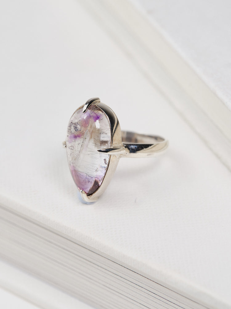 Silver Amethyst Rutile Ring Droplet