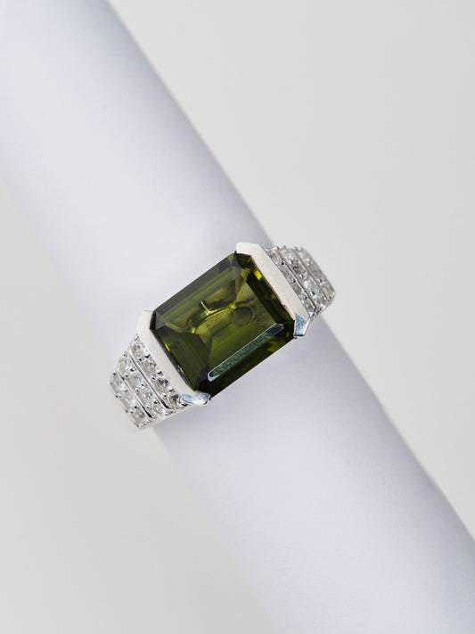 Silver Moldavite Rectangle Ring