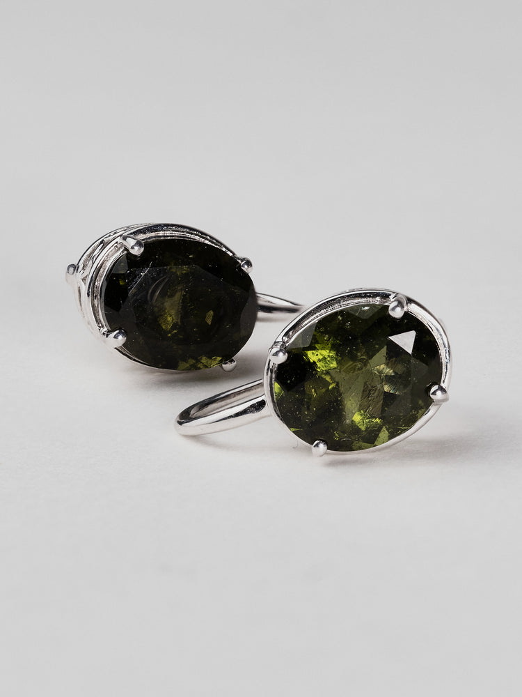 Silver Moldavite Earrings