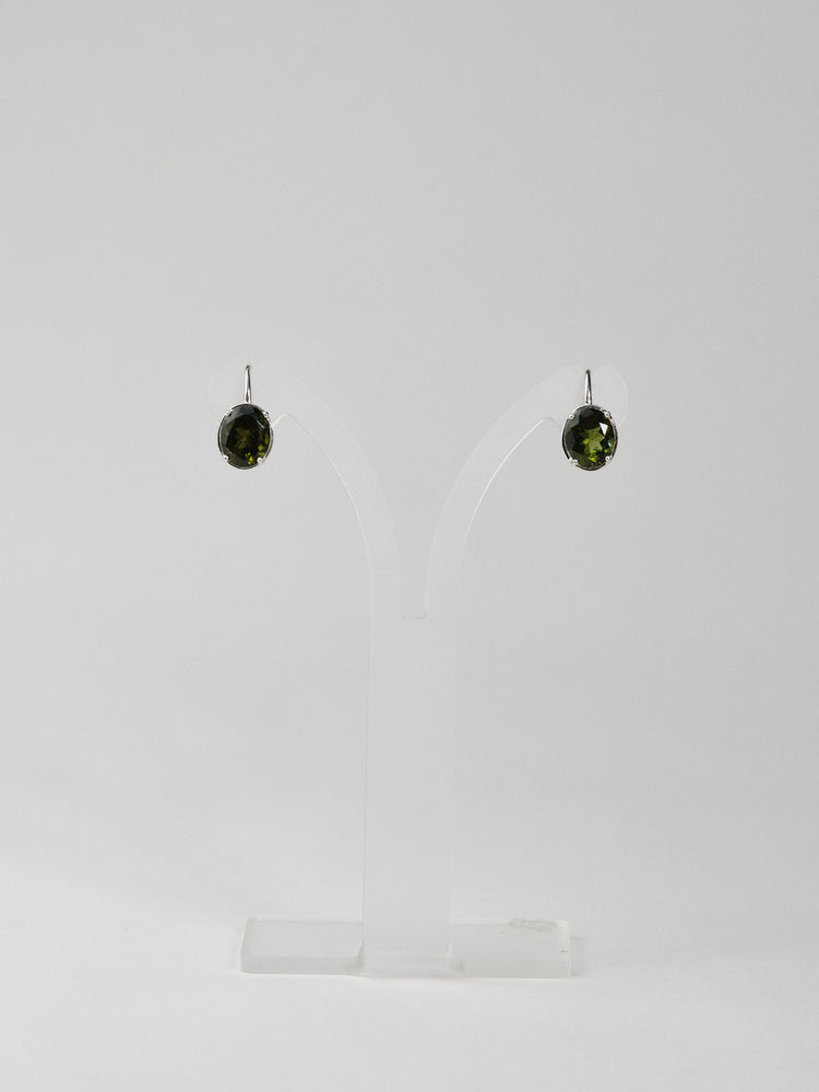 Silver Moldavite Earrings