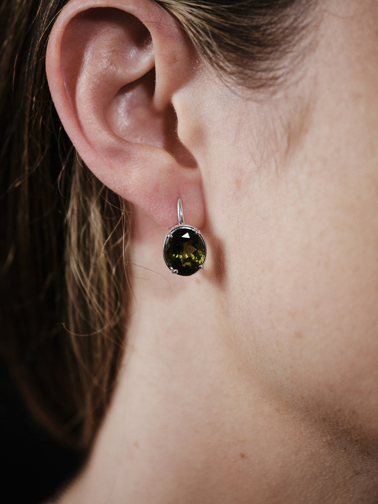 Silver Moldavite Earrings