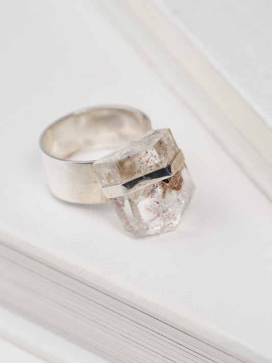 Silver Rutile Quartz Ring Thick Band