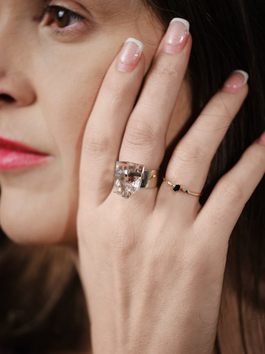 Silver Rutile Quartz Ring Thick Band