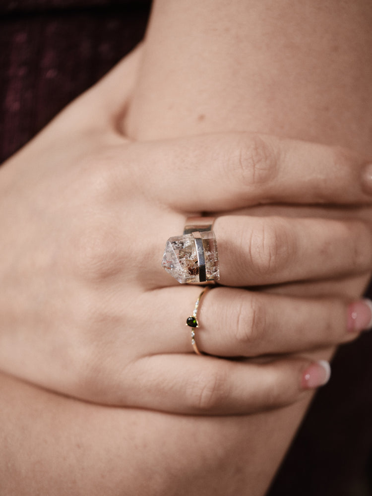 Silver Rutile Quartz Ring Thick Band