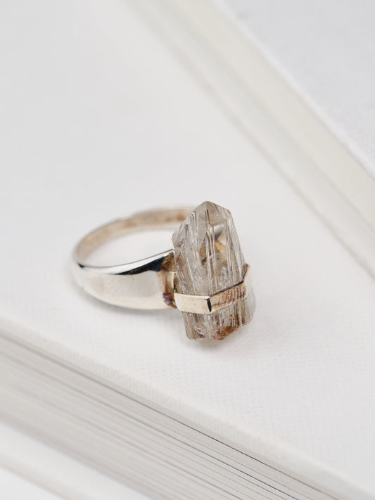 Silver Rutile Quartz Ring Thin Band