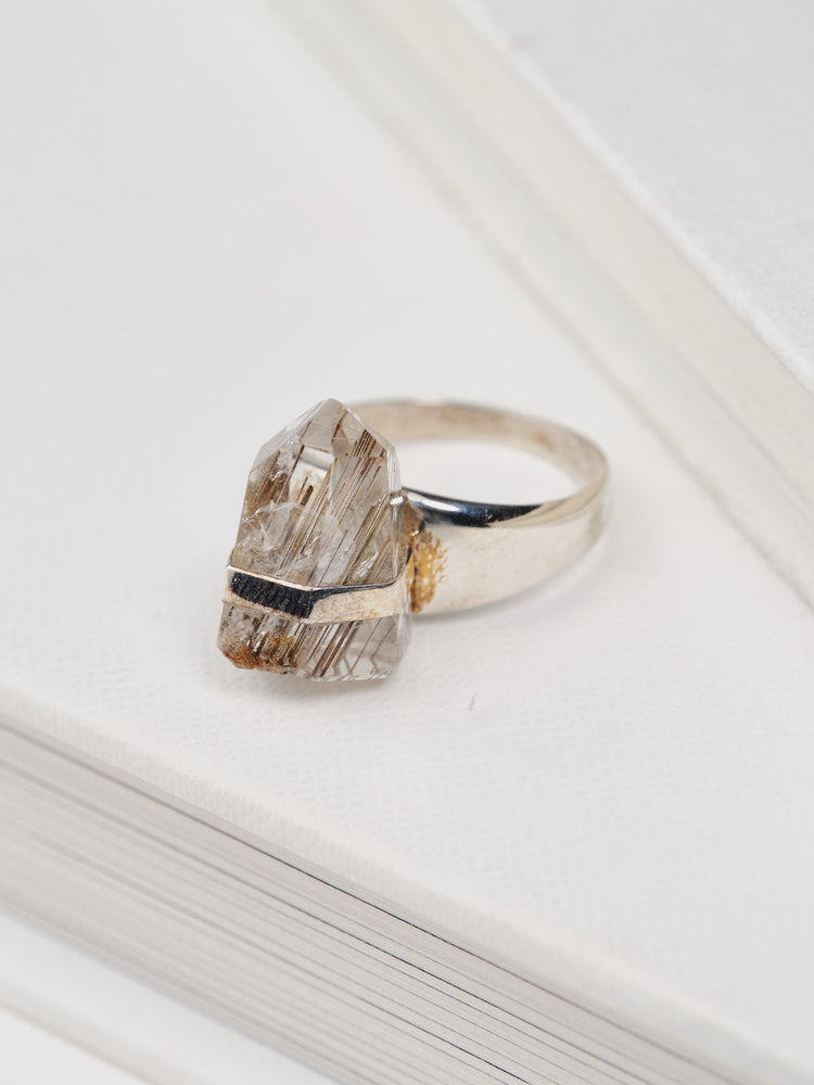 Silver Rutile Quartz Ring Thin Band