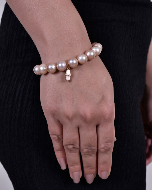 Hamsa Hand Pink Pearl Bracelet