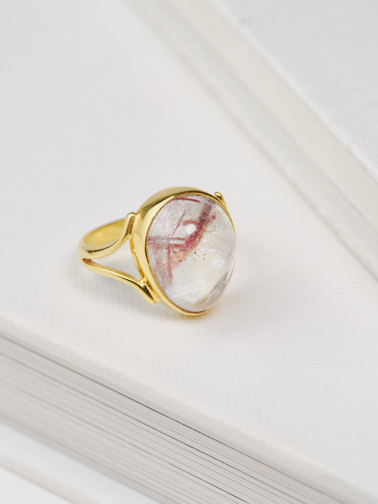 Yellow Gold Amethyst Rutile Ring Droplet