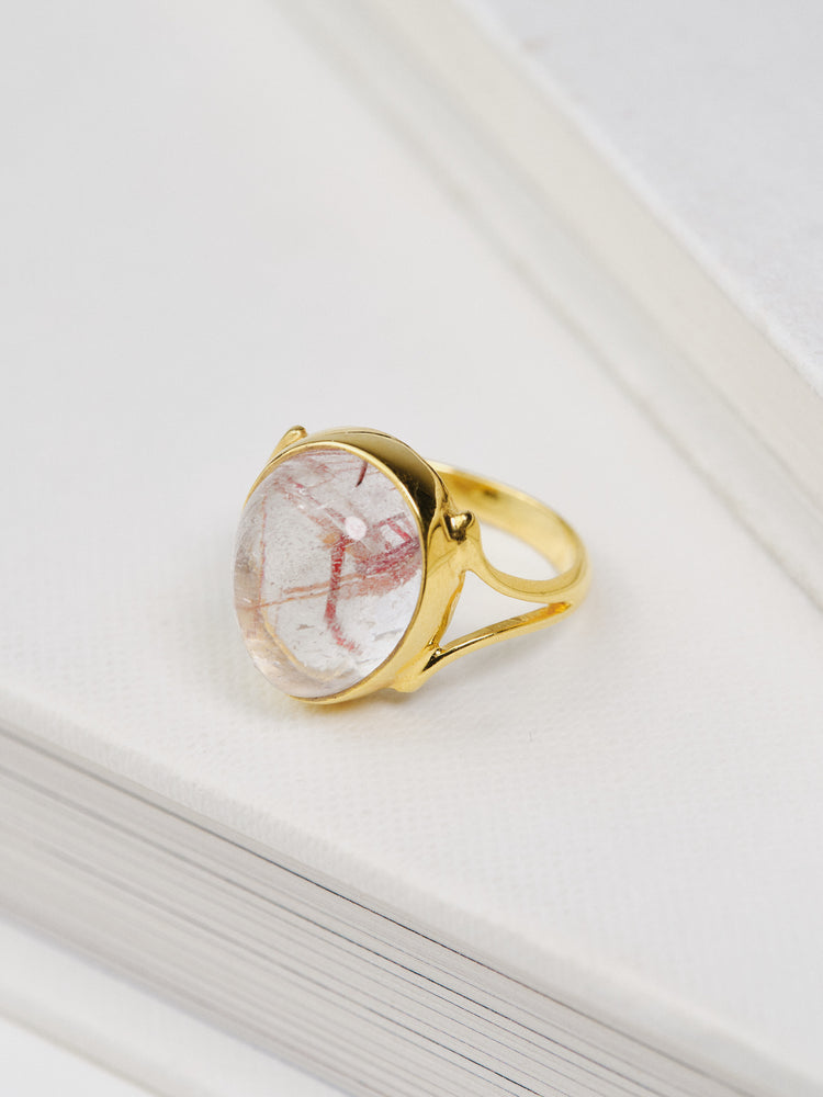 Yellow Gold Amethyst Rutile Ring Droplet