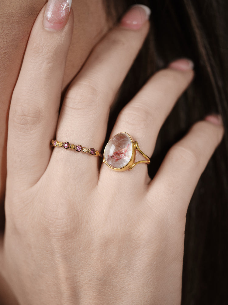 Yellow Gold Amethyst Rutile Ring Droplet