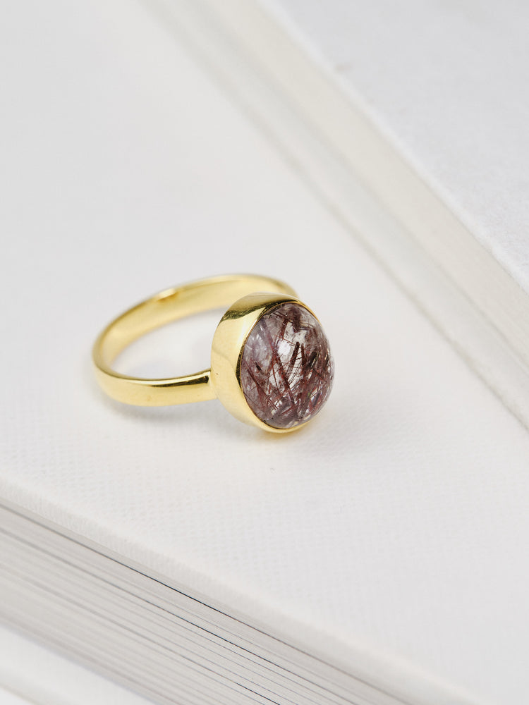 Yellow Gold Amethyst Rutile Ring Small