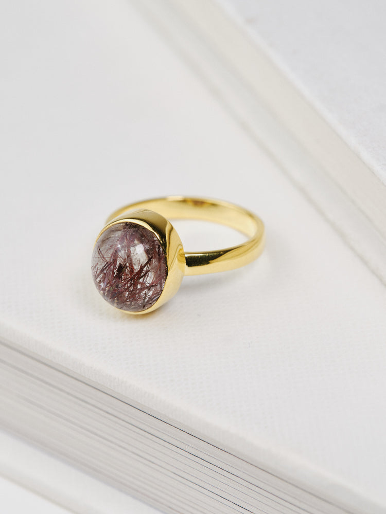 Yellow Gold Amethyst Rutile Ring Small