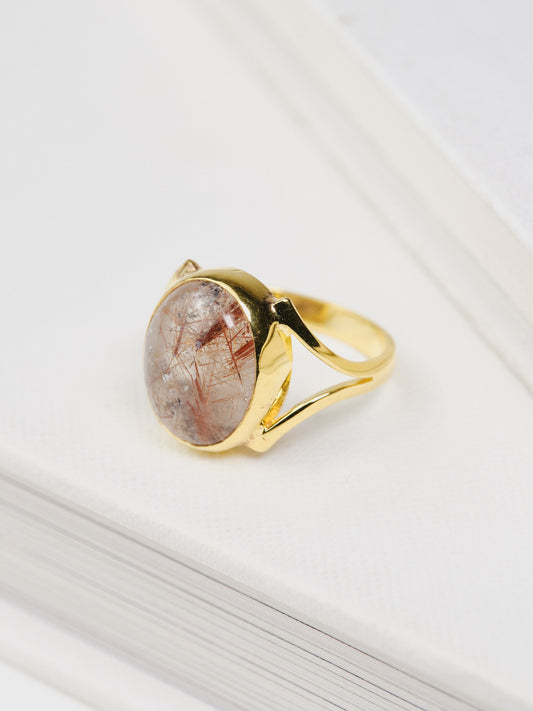 Yellow Gold Amethyst Rutile Ring Large