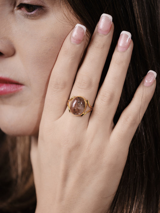 Yellow Gold Amethyst Rutile Ring Large