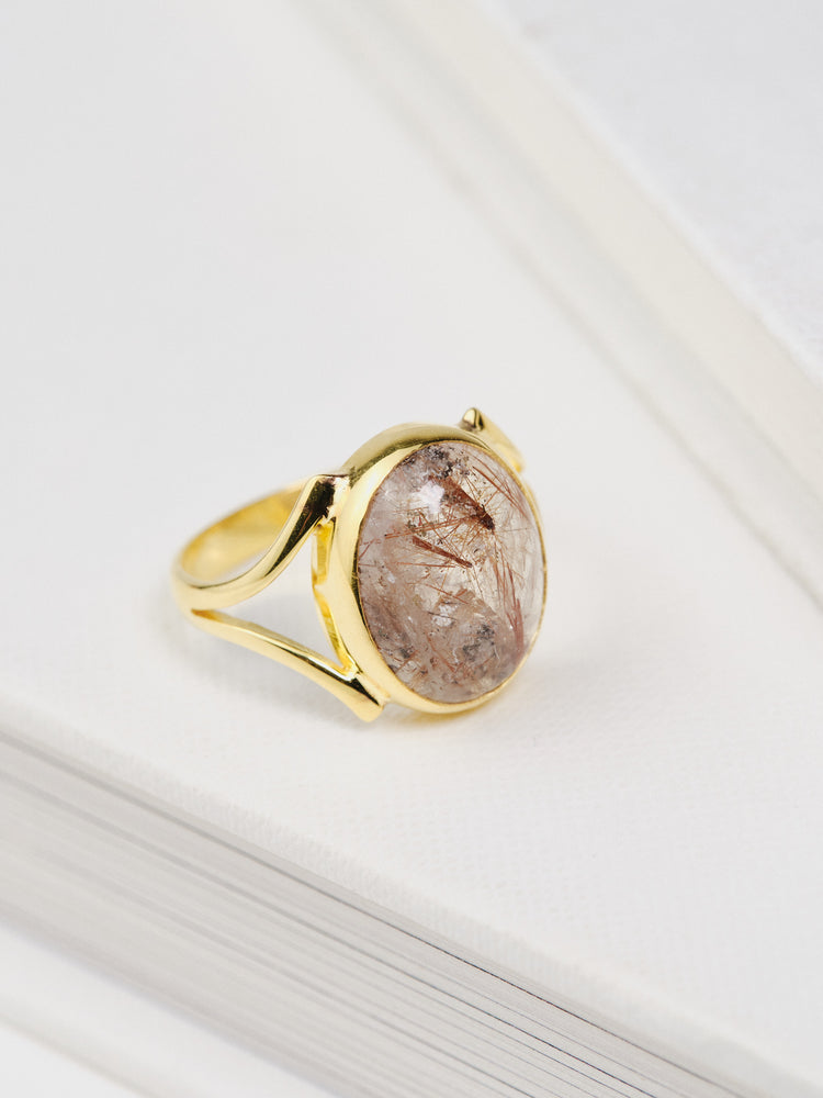 Yellow Gold Amethyst Rutile Ring Large