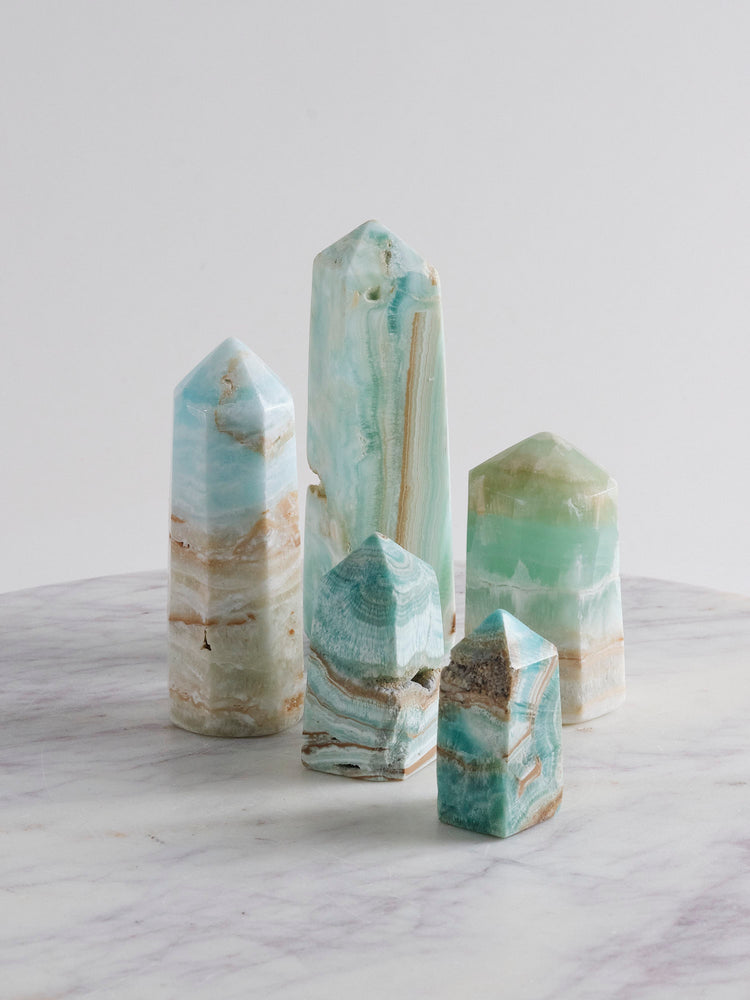 AA Grade Turquoise Calcite Tower Family 940g