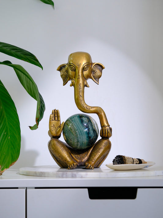 Ganesha Brass Sphere Holder (XLarge)