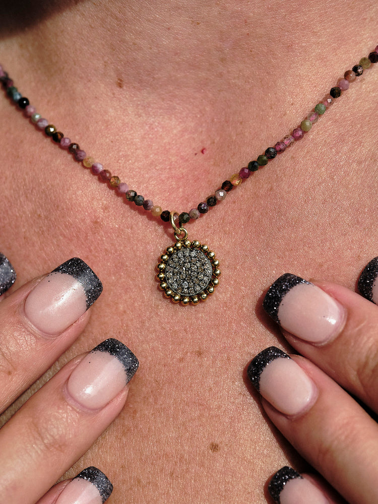 Diamond Round Necklace with Watermelon Tourmaline Strand