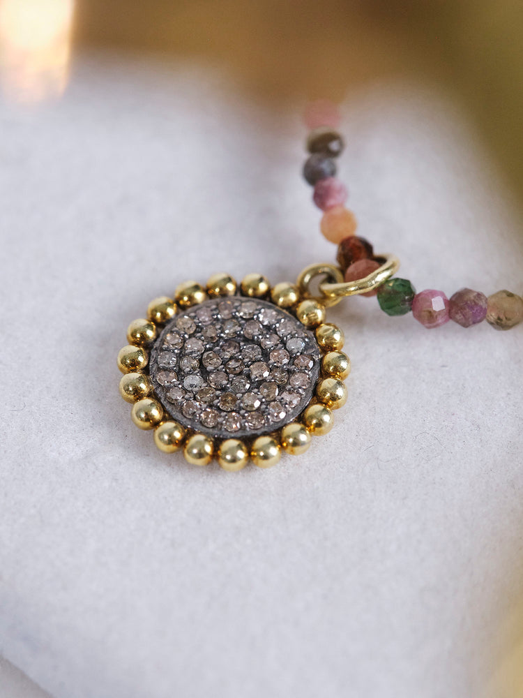 Diamond Round Necklace with Watermelon Tourmaline Strand